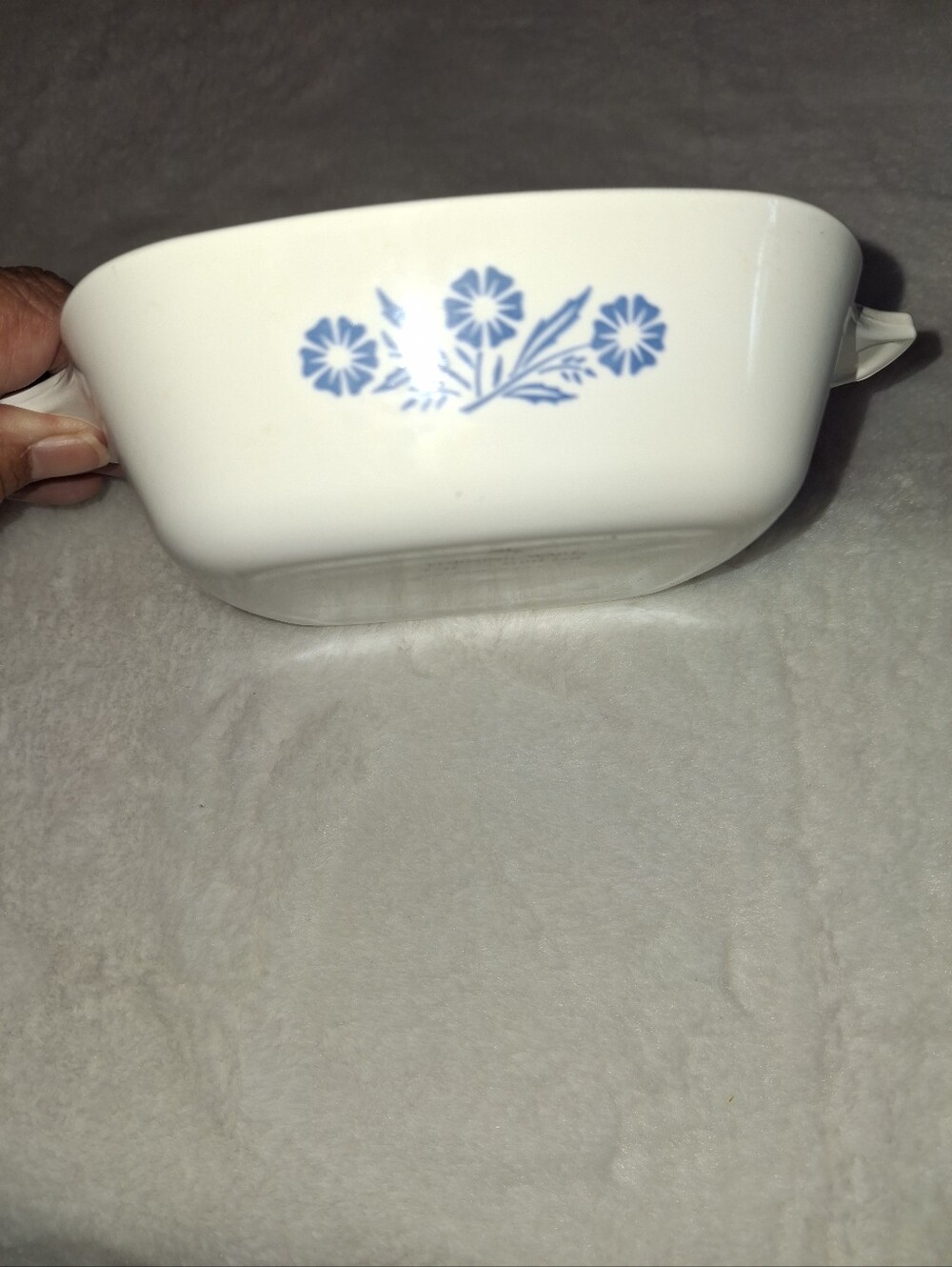 Vintage Petite Corningware White Casserole with Blue Floral Motif